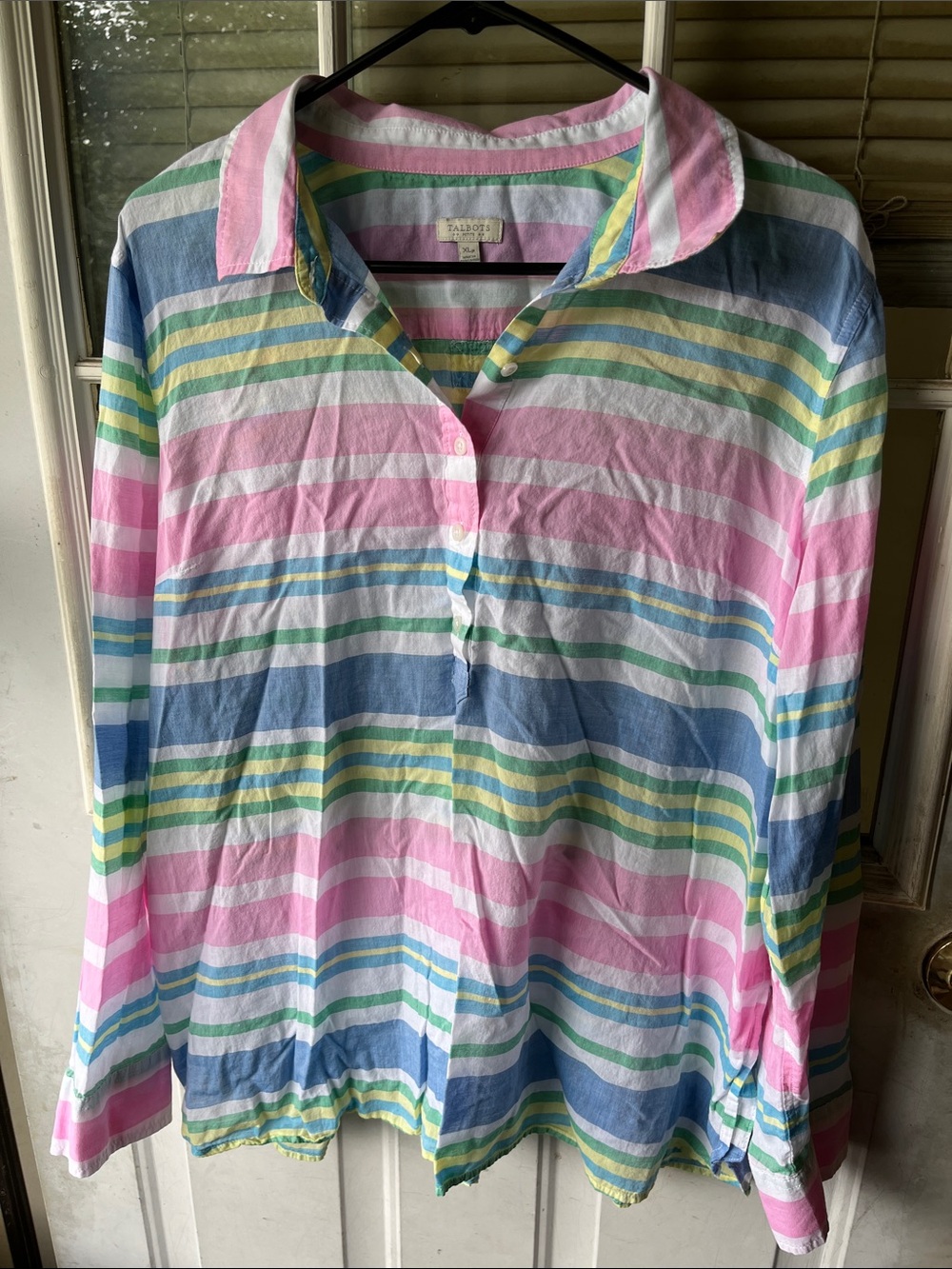 Talbots Striped Button Pullover in Pink, Blue, Green, Yellow, White